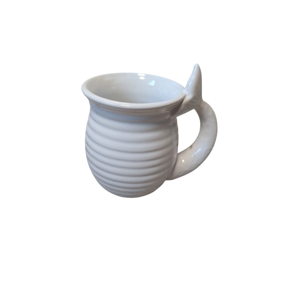 DEI Dennis East International White Ceramic Whale Tail Handle Coffee Mug 16 oz
